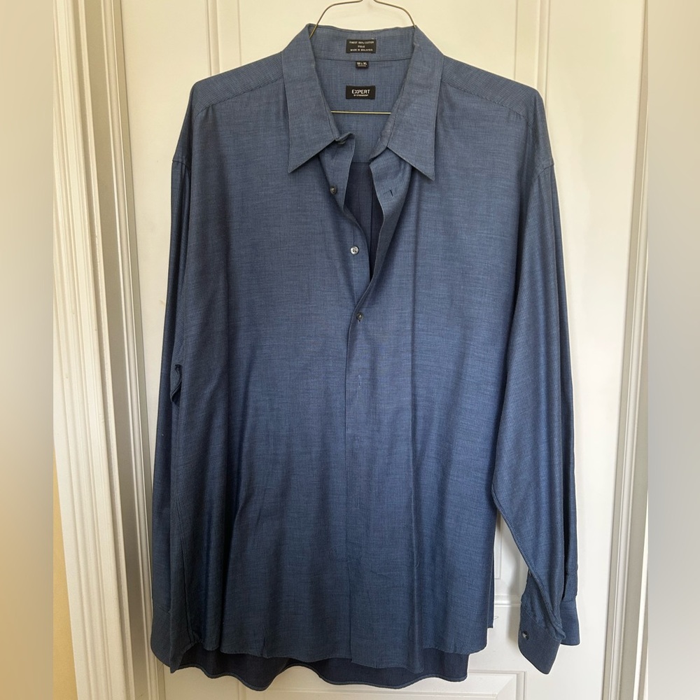 Vintage Elegant Blue Navy Work/Dress Shirt for Men XL 18.5 expert by evergreen